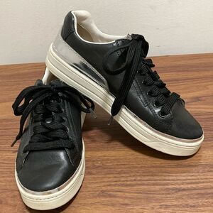 Prada Black Leather Women’s Sneakers with Metallic Silver Detail. Size EU 36.